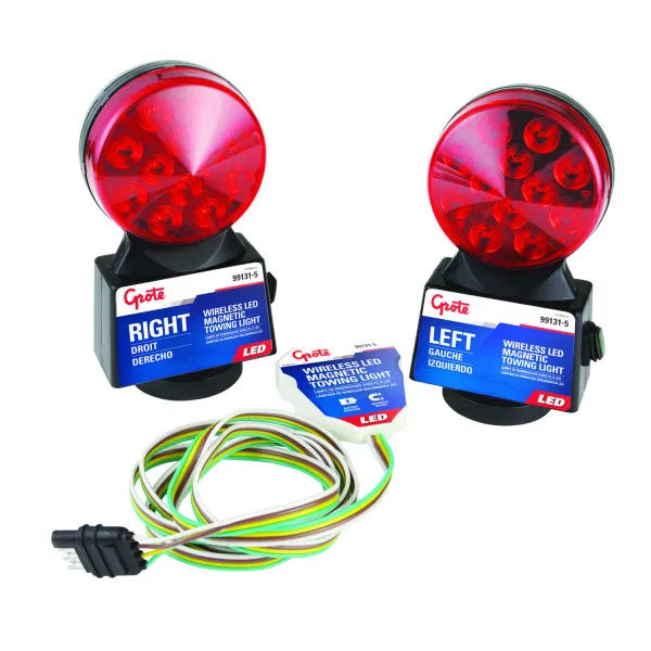 99131-5 – GROTE PERLUX Tow Light Kit, With Two 2.87 Inch Round LED Lights/ Transmitter/ 4 Way Flat Wire Plug Magnet M...